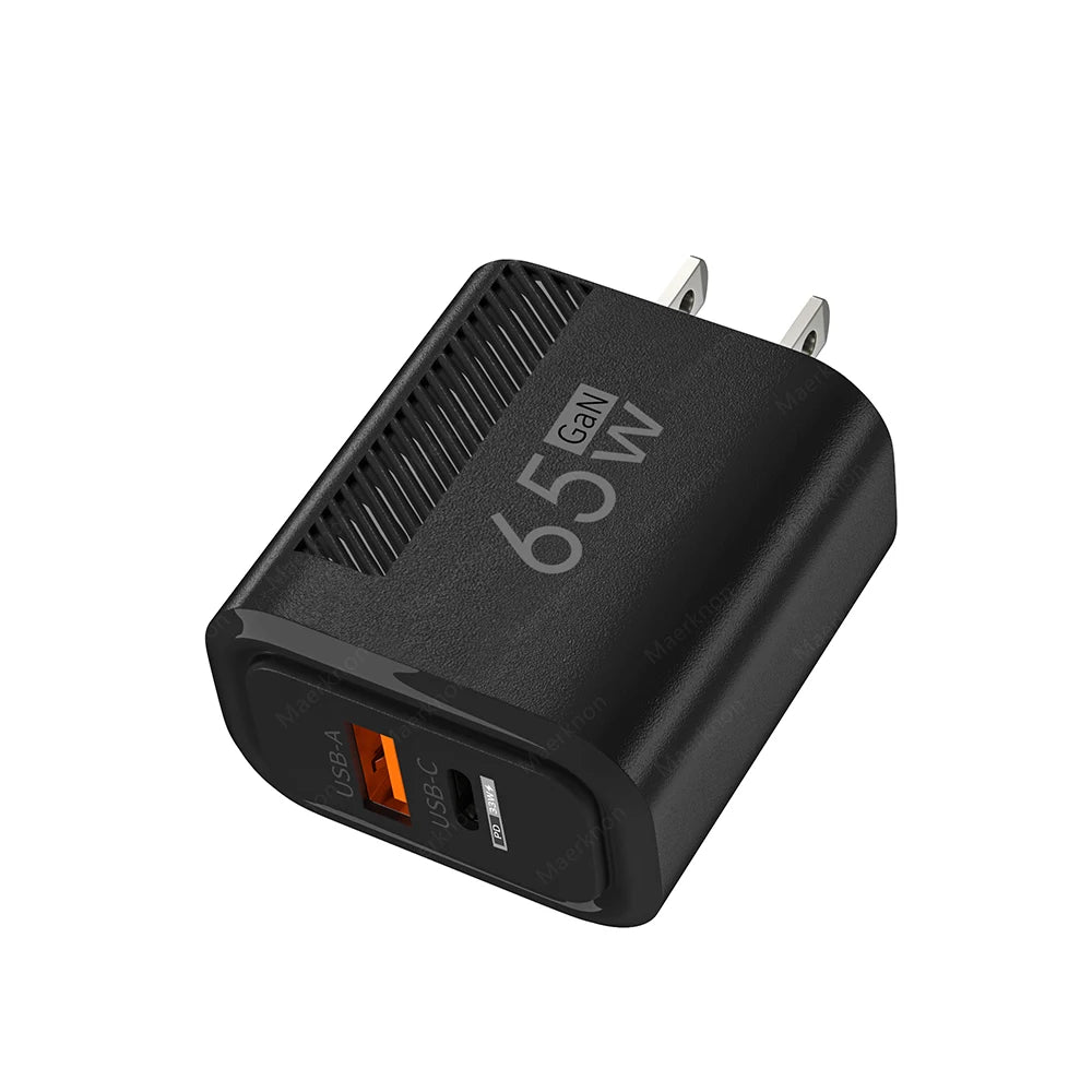 Cargador GaN 65W USB-C PD - Carga Rápida Dual Port EU/US