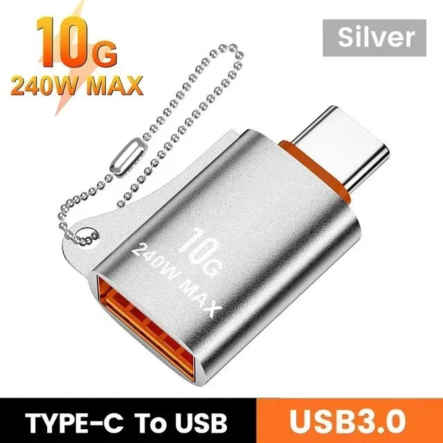 Adaptador USB a Type-C OTG 10A - Carga Rápida y Transferencia de Datos