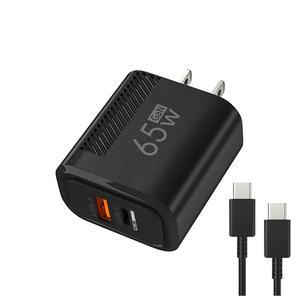Cargador GaN 65W USB-C PD - Carga Rápida Dual Port EU/US