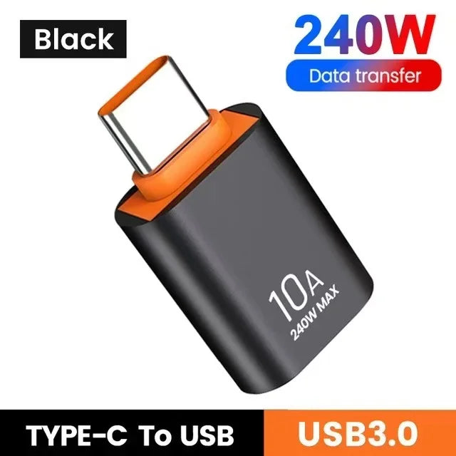Adaptador USB a Type-C OTG 10A - Carga Rápida y Transferencia de Datos