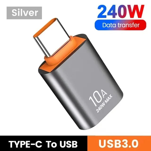 Adaptador USB a Type-C OTG 10A - Carga Rápida y Transferencia de Datos