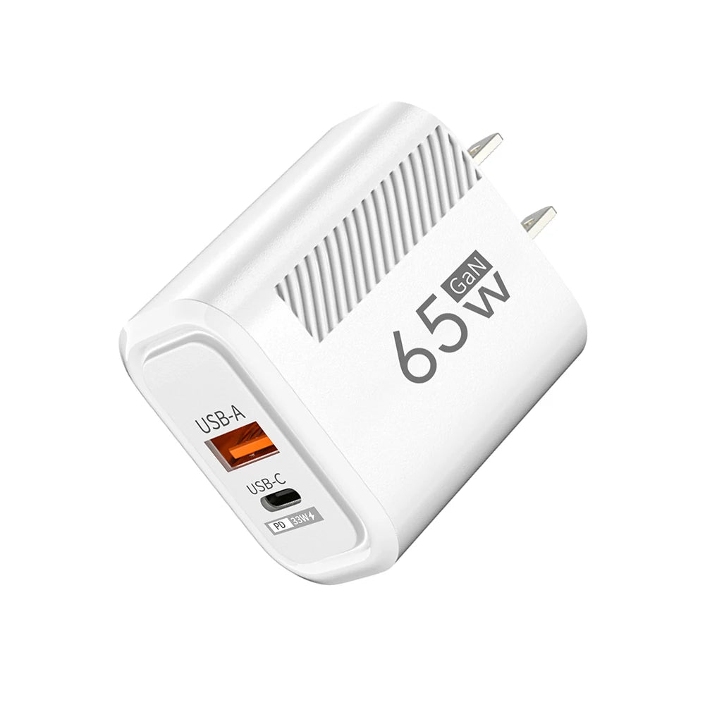 Cargador GaN 65W USB-C PD - Carga Rápida Dual Port EU/US